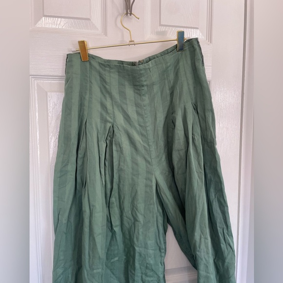 TULAROSA Revolve Kade Pant Green Striped Pleated Wide Leg Trousers Size Large - Picture 8 of 13